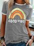 Vintage Short Sleeve Rainbow Letter Printed Plus Size Casual Tops