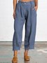 Summer Linen Women Daily Loose Capri Pants With Pockets