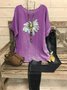 JFN Summer Big Round Neck Casual Retro Small Daisy Printed Floral Loose Top