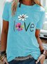 Vintage Short Sleeve Statement Floral Letter Printed Crew Neck Plus Size Casual Tops