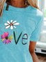 Vintage Short Sleeve Statement Floral Letter Printed Crew Neck Plus Size Casual Tops