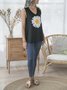 Solid Black Linen Sleeveless A-Line Floral Shirts & Tops