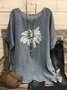 JFN Summer Big Round Neck Casual Retro Small Daisy Printed Floral Loose Top