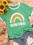Vintage Short Sleeve Rainbow Letter Printed Plus Size Casual Tops