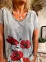 Gray Short Sleeve Printed Cotton T-shirt