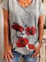 Gray Short Sleeve Printed Cotton T-shirt