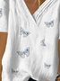 JFN White Short Sleeve Butterfly V Neck T-shirt