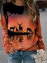 Orange Vintage Animal Printed Long Sleeve Sweatshirts