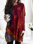 Women Long Sleeve Casual Printed Cotton-Blend Red Tunic Top