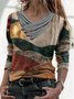 Casual Printed Long Sleeve V-neck Tops