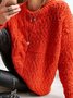 Women Christmas Solid Cable-knit Round Neck Casual Orange Sweater