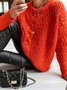 Women Christmas Solid Cable-knit Round Neck Casual Orange Sweater