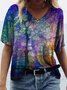 JFN V Neck Painting Causal T-Shirt/Tee 