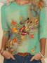 Butterfly Print Casual Long Sleeve Cotton Crew Neck T-Shirts