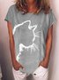 Women's Cat Print Crew Neck Short Sleeve T-shirt