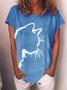 Women's Cat Print Crew Neck Short Sleeve T-shirt