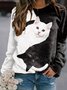 JFN Women YinYan Cat Crew Neck Casual Sweatshirt