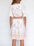 Frill Sleeve Casual Floral Cotton-Blend Weaving Dress