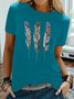 Feather Printed Casual Crew Neck T-Shirts