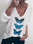 Butterfly Printed Long Sleeve Casual T-Shirts & Tops