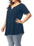 V Neck Solid Cotton Short Sleeve Top