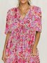 Holiday Floral Cotton-Blend Short Sleeve Weaving Dress