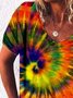 Casual V Neck Ombre/tie-Dye T-shirt