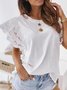Distinctive Hollow-Out Short Sleeve Holiday White Top