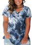 Women's Plangi Top V Neck T-Blouse Short Sleeve Casual Tees