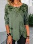 Women Casual Floral Printed Long Sleeve Crew Neck Tunic Top With Irregular Hem 
