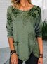 Women Casual Floral Printed Long Sleeve Crew Neck Tunic Top With Irregular Hem 