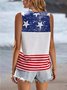 Cotton-Blend Flag Casual Sleeveless Tanks & Camis