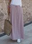 Casual Striped Elastic Waist Flared Long Skirt with Side Pockets
