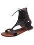 Roman Style Casual Open Toe Solid Color Lace-up Flat Sandals