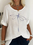 Round Neck Dragonfly Print Long-sleeved Loose Blouse