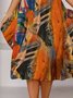 Women's vacation dress Tropical Print Casual Floral Vacation V Neck Midi Hawaiian Dress