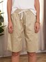 JFN Elastic Waist Solid Causal Pockets Shorts