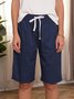 JFN Elastic Waist Solid Causal Pockets Shorts