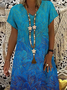 Women's Printed Short Sleeve Summer Dress V Neck Daily Casual Dress