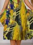 Women's vacation dress Tropical Print Casual Floral Vacation V Neck Midi Hawaiian Dress