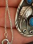 JFN  Inlaid Turquoise antique dyed black feather   Necklace