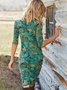 Cotton-Blend Floral Half Sleeve Boho Dress