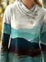 Landscape Art Printed Button Casual Womens Tops