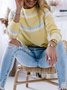 Yellow Striped Long Sleeve Round Neck Casual Sweater