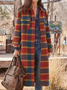 Winter Plaid Long Sleeve Lapels Casual Outerwear