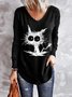 Cartoon cat print casual long sleeve Shirt & Top