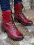 Retro Stitching Lace-up Zipper Boots