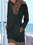 Leopard Long Sleeves Shift Above Knee Casual Tunic Dress