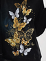 Long sleeve round neck glittering butterfly print top sweater