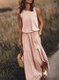 Sleeveless Holiday Solid Round Neck Long Weaving Dress